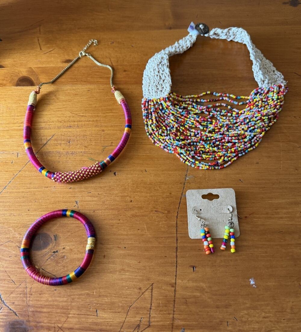 Colorful Jewelry Set Necklace & Bracelet/Earrings Bundle Bright Beaded Matching